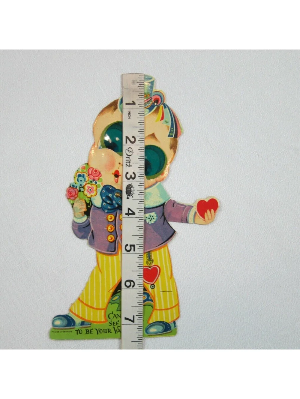 Vintage Valentine Card Mechanical XL Boy Moving Eyes Arm Stand Up Germany 20-30s